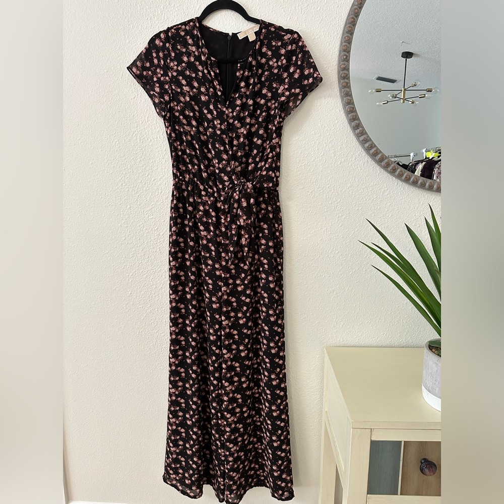 Michael Kors Black Pink Floral Jumpsuit Sz 2